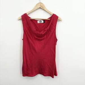 Vintage Y2K Silk Top Large Satin Red Cowl Neck Bias Slinky Grunge Vamp Glam 90s